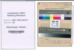 Entnazifizierung Wilhelm Albersmeyer , geb. 18.08.1884 (Ingenieur)