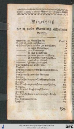 Verzeichniß der in dieser Sammlung enthaltenen Briefen.
