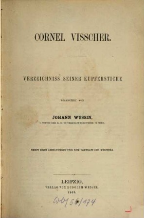Cornel Visscher : Verzeichnis seiner Kupferstiche