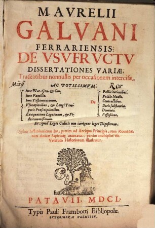 De usufructu dissertationes variae