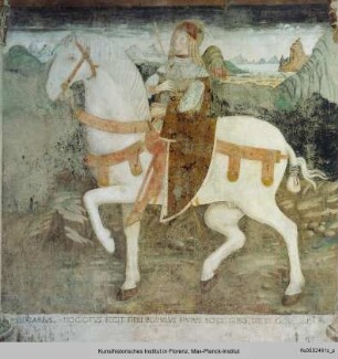 Der heilige Nazarius zu Pferde mit der heiligen Katharina und dem heiligen Rochus : Der Heilige Nazarius zu Pferde