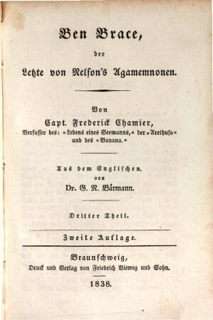 Ben Brace, der Letzte von Nelson's Agamemnonen : in drei Theilen, 3