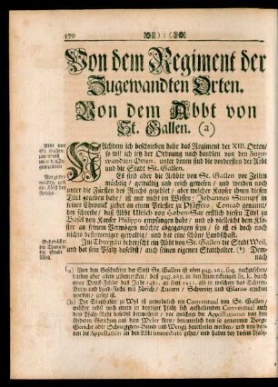 Von dem Regiment der Zugewandten Orten. Von dem Abbt von St. Gallen