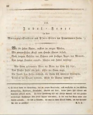 III. Jubel-Feyer in der Municipal-Städten und Pfarr-Orten des Departements Fulda.