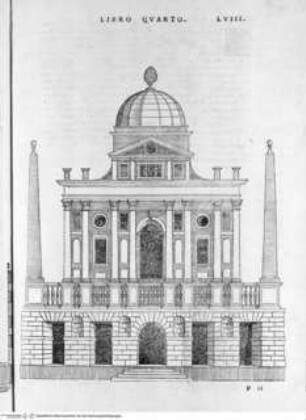 Regole generali di architettura di Sabastiano Serlio bolognese sopra le cinque maniere degli edifici, ... (4. Buch), Folio LVIII: Korinthische Ordnung, Kirchenfassade, Ansicht