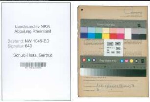 Entnazifizierung Gertrud Schulz-Hoss , geb. 08.12.1893 (Musiklehrerin)