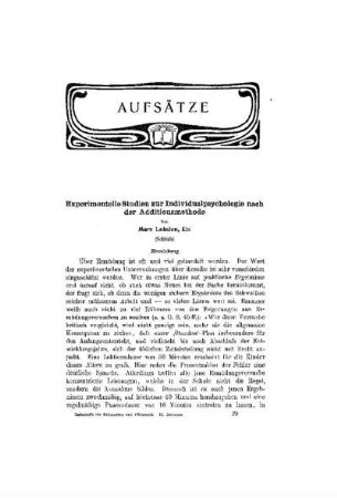 Experimentelle Studien zur Individualpsychologie nach der Additionsmethode : (Schluss)