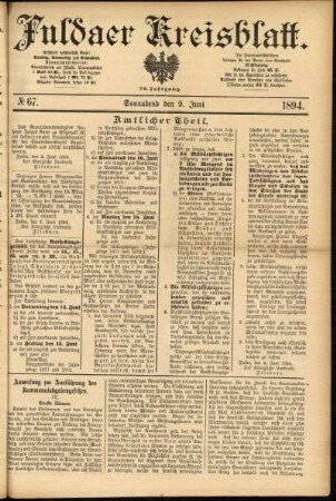 Erste Ausgabe vom Samstag, den 09. Juni 1894.
