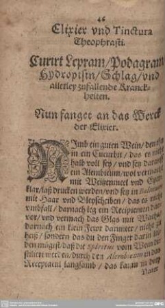 Elixier und Tinctura Theophrasti.