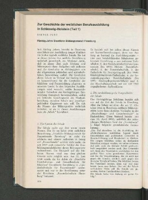 Zur Geschichte der weiblichen Berufsausbildung in Schleswig-Holstein (Teil 1).