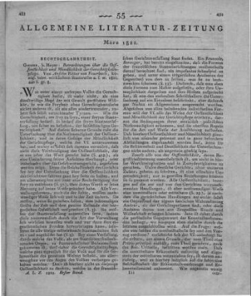 Feuerbach, P. J. A. v.: Betrachtungen über die Oeffentlichkeit und Mündlichkeit der Gerechtigkeitspflege. Gießen: Heyer 1821