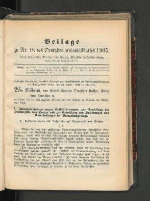 Beilage zur Nr. 18 des Deutschen Kolonialblattes 1905.
