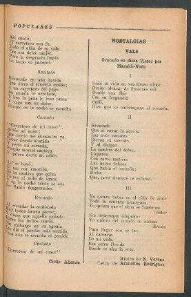 Nostalgias : Vals. Grabado en disco Victor por Magaldi-Noda