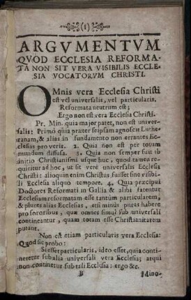 Argumentum Quod Ecclesia Reformata Non Sit Vera Visibilis Ecclesia Vocatorum Christi