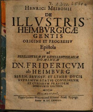 De illustris Heimburgicae gentis origine et progressu epistola ...