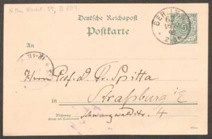 Postkarte an Friedrich Spitta : 16.10.1893