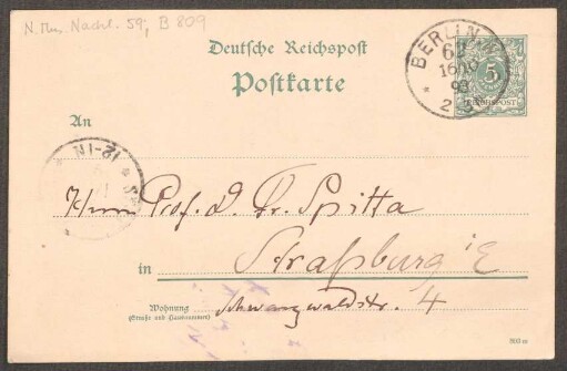 Postkarte an Friedrich Spitta : 16.10.1893