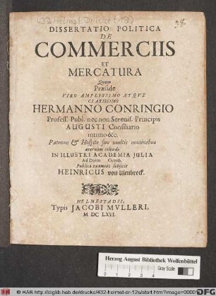 Dissertatio Politica De Commerciis Et Mercatura