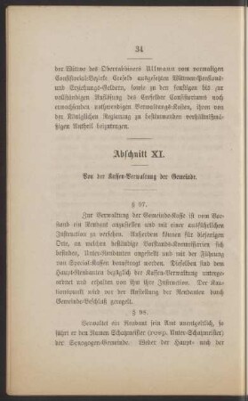 XI. Von der Kassen-Verwaltung der Gemeinde