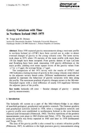 Gravity variations with time in northern Iceland 1965 - 1975