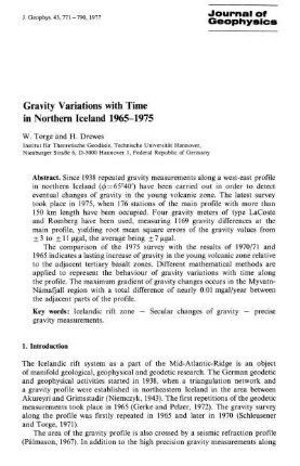 Gravity variations with time in northern Iceland 1965 - 1975