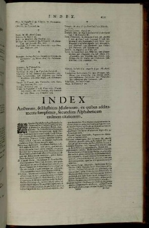 Index Auctorum, & Illustrium Musæorum, ex quibus additamenta sumpsimus, secundum Alphabeticum ordinem citationum.