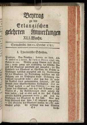 XLI. Woche. Sonnabends, den 13. October. 1787.