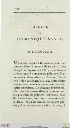 Oeuvre de Dominique Santi, dit Mingaccino