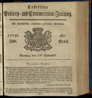 38tes Stueck, Montag den 20ten September 1773