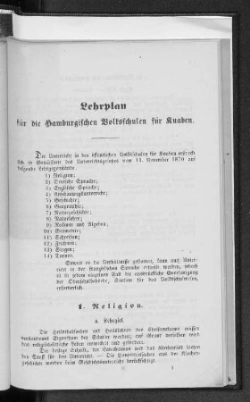Lehrplan für die hamburgischen Volksschulen für Knaben.