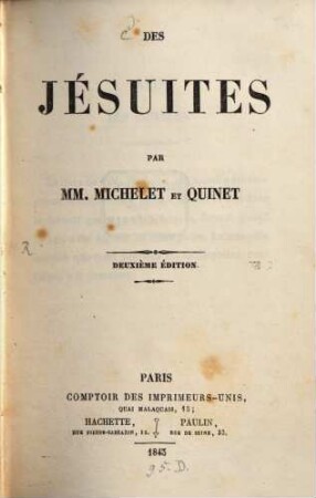 Les Jeśuites par MM. Jules Michelet et Quinet