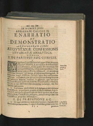 Abraham Calovi D. Enarratio Et Demonstratio Articulorum Fidei Augustanae Confessionis Invariatae Analytica
