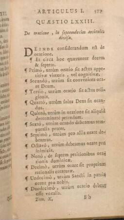 Quaestio LXXIII. [i.e. Quaestio LXXXIII.] De oratione, in septemdecim articulos divisa.