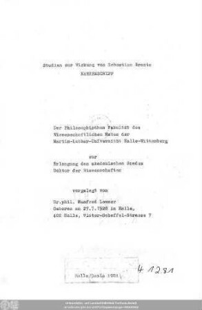 Studien zur Wirkung von Sebastian Brants Narrenschiff