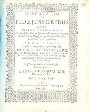 Disputatio De Fidejussoribus