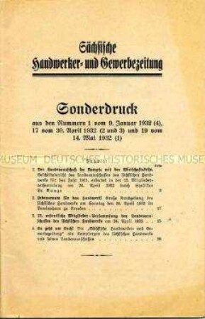 Sonderdruck aus der Sächsischen Handwerker- und Gewerbezeitung mit Beiträgen zur Weltwirtschaftskrise