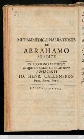 Muhammedicæ Narrationes De Abrahamo Arabice