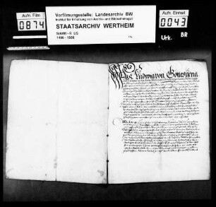 Pfalzgraf Ludwig bei Rhein erteilt seine lehensherrliche Genehmigung zu dem von den Grafen Albrecht, Heinrich und Wolfgang zu (Lewenstein) Löwenstein, Herrn zu (Scharpfeneck) Scharfeneck, über die Nutzung, Rechte und Gerechtigkeiten der Herrschaft (Scharpfeneck) Scharfeneck errichteten Vertrag d. d. 1579, September 7.