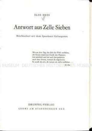 Briefwechsel des verurteilten Kriegsverbrechers Rudolf Hess mit seiner Frau Ilse