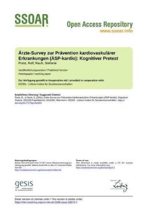 Ärzte-Survey zur Prävention kardiovaskulärer Erkrankungen (ÄSP-kardio): Kognitiver Pretest