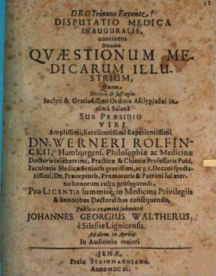 Disputatio Medica Inauguralis, continens Decaden Qvaestionum Medicarum Illustrium