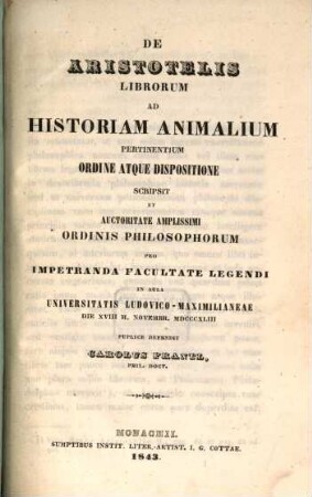 De Aristotelis librorum ad historiam animalium pertinentium ordine atque dispositione