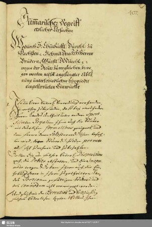 Summarischer Begriff etzlicher Ursachen Wodurch S. Churf. Durchl. zu Sachßen sich mit Dero Herren Brüdern ... wegen d. Steuer zu vergleichen bewogen worden....