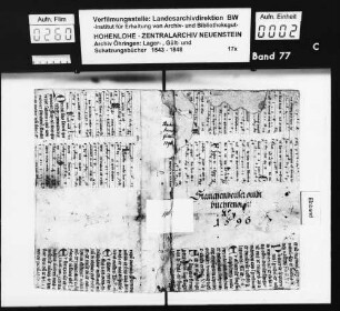 Lager- und Gültbuch über Stachenhausen, renoviert durch Laurentius Schöll, Registrator zu Weikersheim.