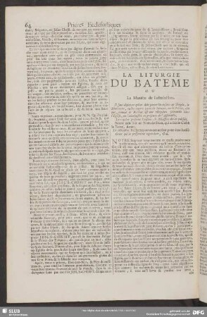 La Liturgie Du Bateme Ou La Maniere de l'administrer