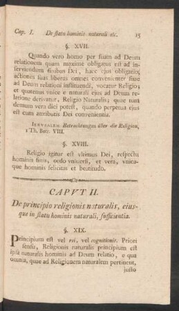 Caput II. De principio religionis naturalis, eiusque in statu hominis naturali, sufficientia