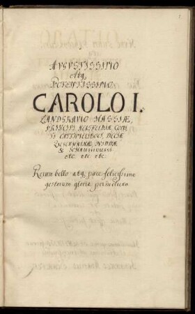 Oratio panegyrica felicitatem Hassiae sub augustissimo & potentissimo Principe Carolo I.