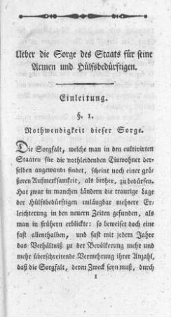 § 1. Nothwendigkeit dieser Sorge.