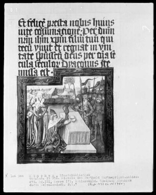 Fünfbändiges Missale von Berthold Furtmeyr — Dritter Band — Melchisedek segnet Abraham, Folio 89verso