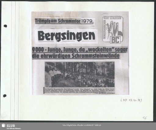 Bergsingen am Schrammsteintor 1979